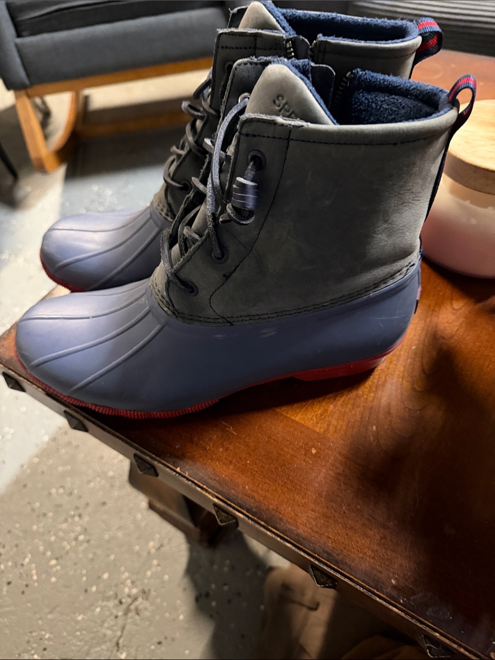 Sperry Navy, Gray & Red Waterproof Lace-Up Duck Boots
